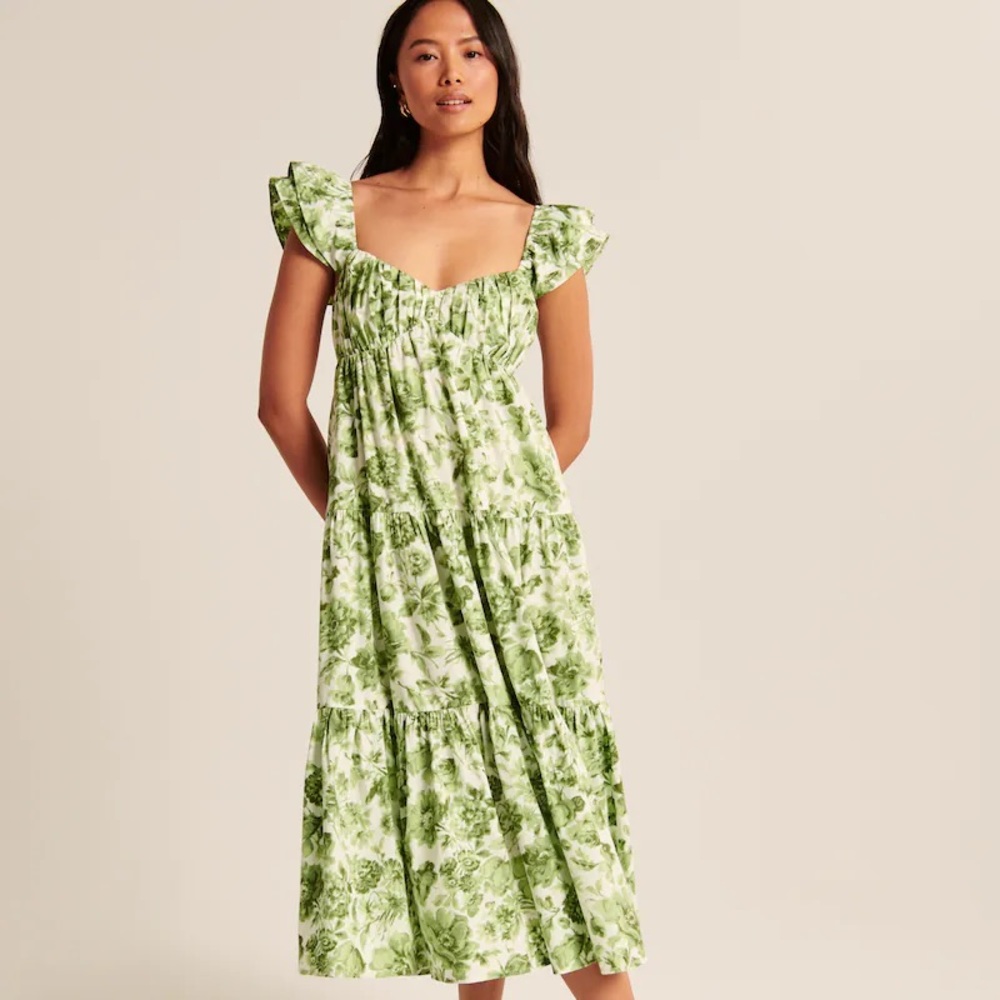 Ruffle Sleeve Poplin Midaxi Dress - Abercrombie